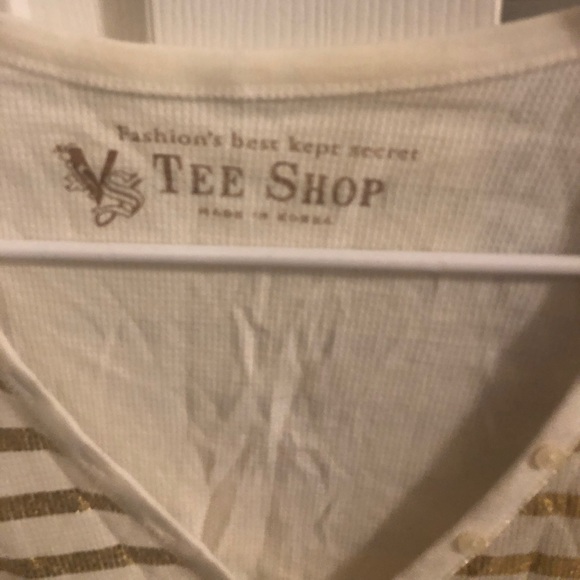Victoria’s Secret Tee shop Long sleeve Gold white stripe small - Picture 3 of 3